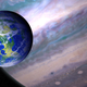 Artist’s depiction of a habitable exomoon orbiting a giant exoplanet in a hypothetical star system.